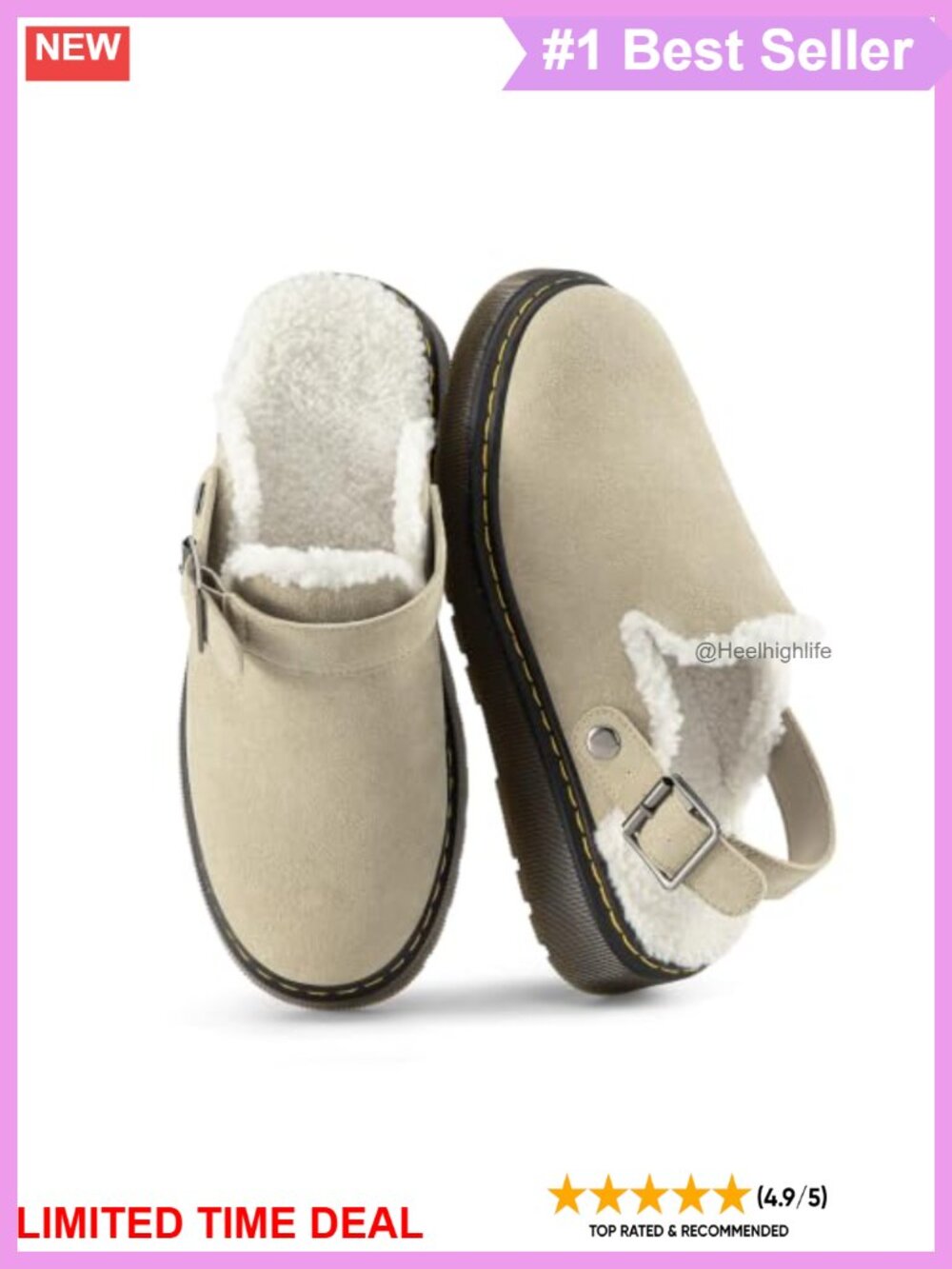 Suede Clogs with Removable Back Strap Faux Fur Lined Slip On Mules